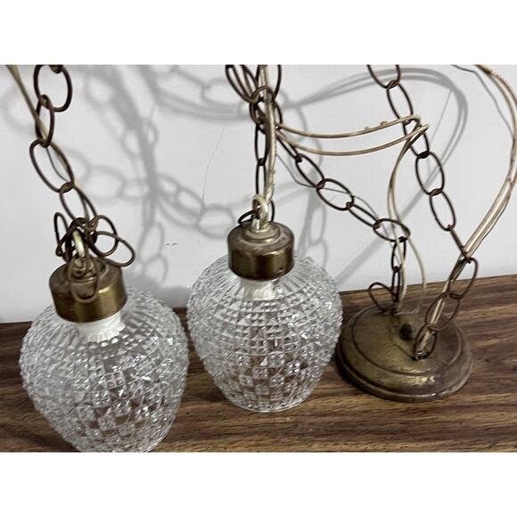 Vintage Hollywood Regency Double Swag Hanging Diamond Globe Fixture 60's REPAIR - Picture 2 of 8